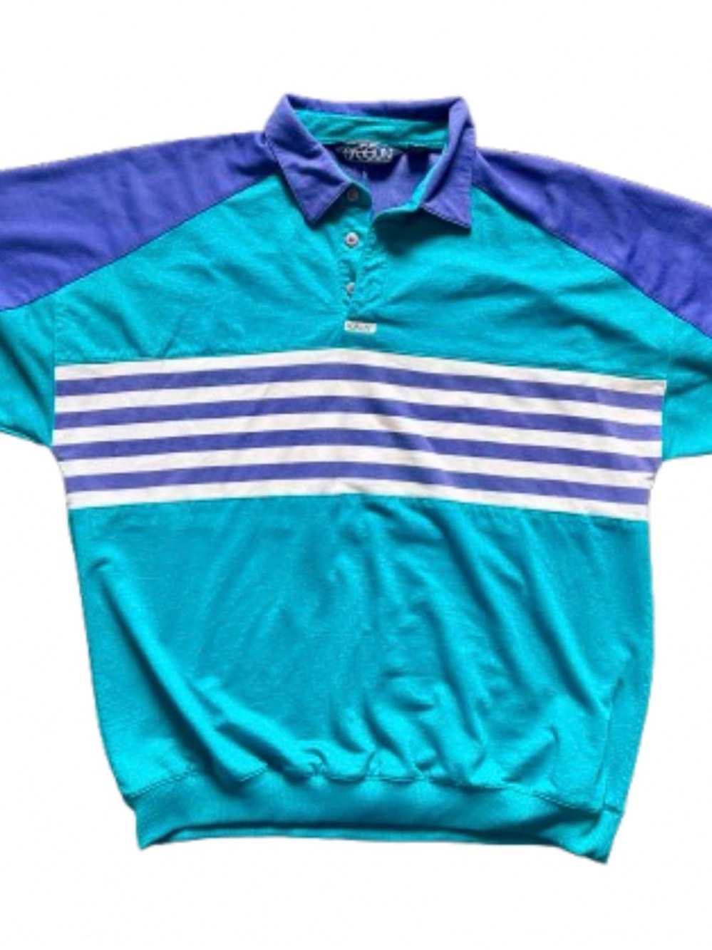 Vintage 80s Sasson Colorblock Raglan Sweatshirt Teal Purple Banded Hem 2XL